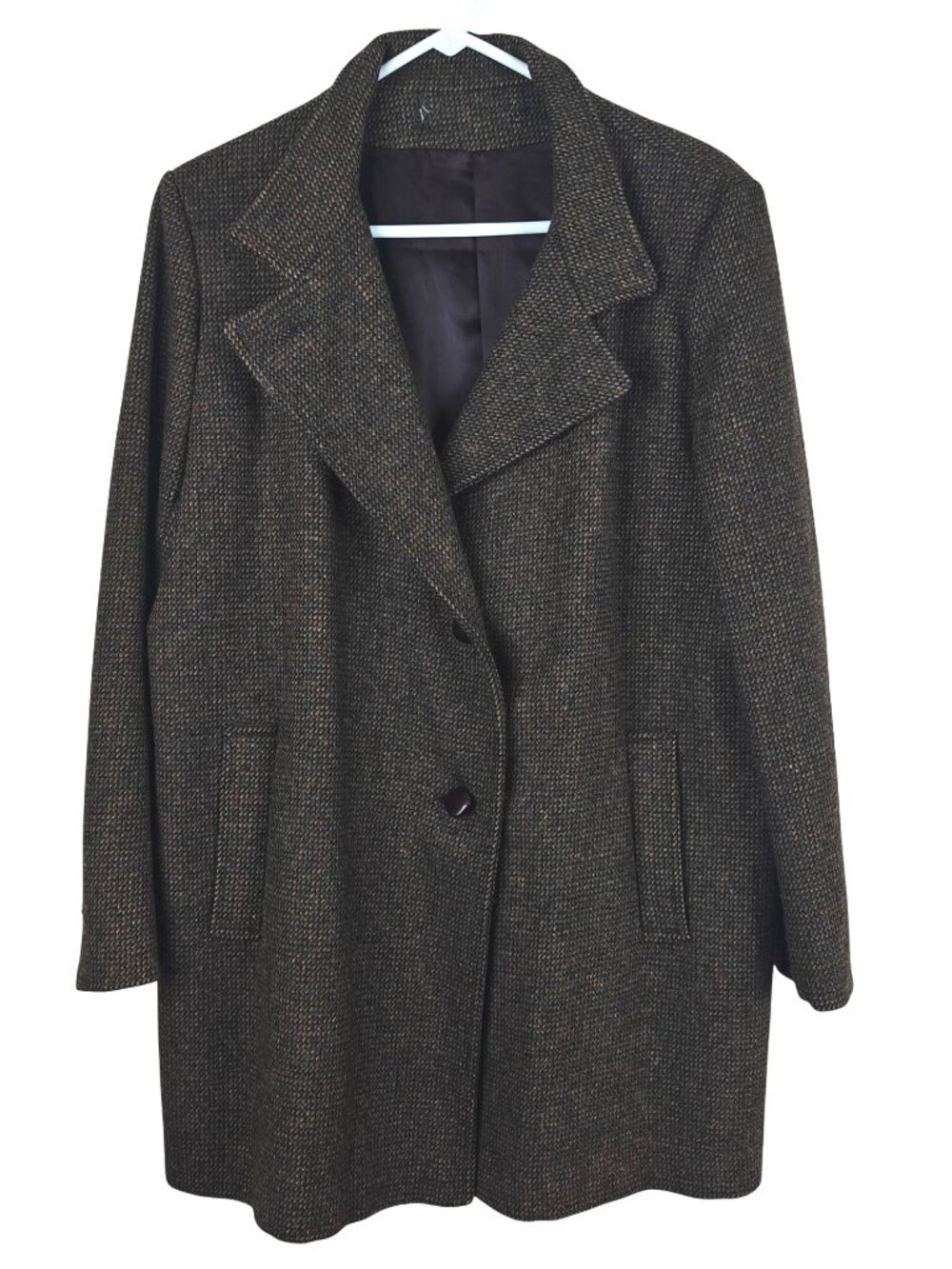 Vintage Women's Houndstooth Wool Coat Brown Black Medium Button Closure Pockets